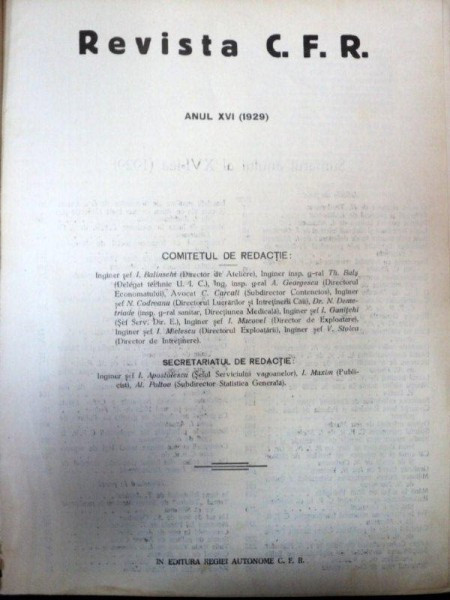 REVISTA C.F.R. ,ANUL XVI 1929 , AN COMPLET