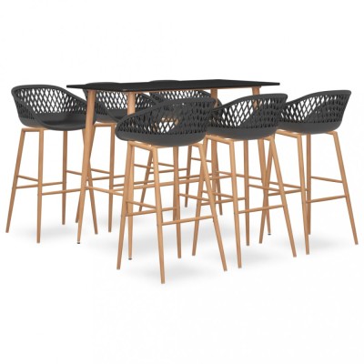 vidaXL Set mobilier de bar, 7 piese, negru și gri 3057478 foto