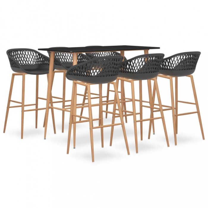 vidaXL Set mobilier de bar, 7 piese, negru și gri 3057478