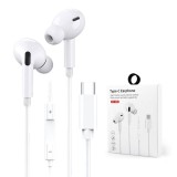 Casti audio In-Ear cu microfon, Comenzi pe fir pentru apeluri/volum, Plug &amp;amp; Play, Hi-Fi Sunet, Rezistente la apa, Mufa USB-C, 1.2 m, Albe, Blister