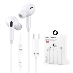 Casti audio In-Ear cu microfon, Comenzi pe fir pentru apeluri/volum, Plug &amp;amp; Play, Hi-Fi Sunet, Rezistente la apa, Mufa USB-C, 1.2 m, Albe, Blister