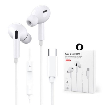 Casti audio In-Ear cu microfon, Comenzi pe fir pentru apeluri/volum, Plug &amp;amp;amp; Play, Hi-Fi Sunet, Rezistente la apa, Mufa USB-C, 1.2 m, Albe, Blister foto