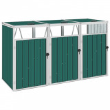 Magazie pubele tripla, verde, 213 x 81 x 121 cm, otel GartenMobel Dekor, vidaXL