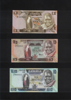 Zambia Set 2 + 5 + 10 kwacha unc foto