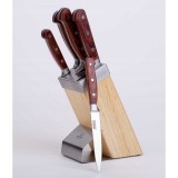 Set cutite Inox, 6 piese, suport patrat din lemn, m&acirc;ner Pakka maro, KingHoff