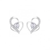 Cercei argint 925, JW840, model inima cu zirconiu alb, placati cu rodiu
