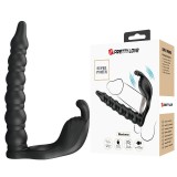 Strap-On PRETTYLOVE - Blackney, cu dubla penetrare, si stimularea clitorisului, 7 functii vibrare, negru