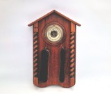 G. LUFFT, Germania, anii 1940 Barometru de perete pentru hol cu perii pt haine incorporat in lemn de stejar decor rustic instrument meteo vintage