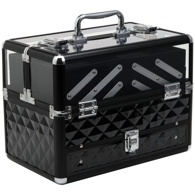 Geanta pentru cosmetice/accesorii baie, aluminiu, 6 compartimente, neagra, 30x18.5x22 cm foto