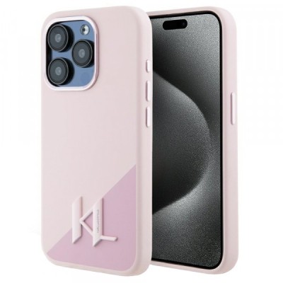 Husa MagSafe pentru Apple iPhone 15 Pro Max, Karl Lagerfeld, Silicone Shadow Metal Initial, Roz foto