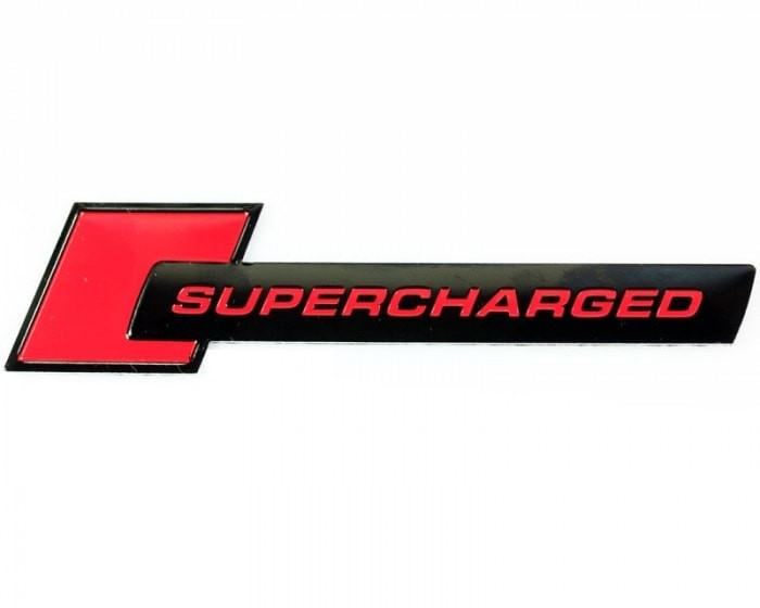 Emblema metalica Supercharged RED - (TS-105) - cu banda adeziva