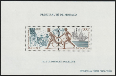 Monaco 1991-Sport,J.O.Barcelona 1992,bloc 2 valori dantelate,MNH,Mi.2012 + 2014 foto