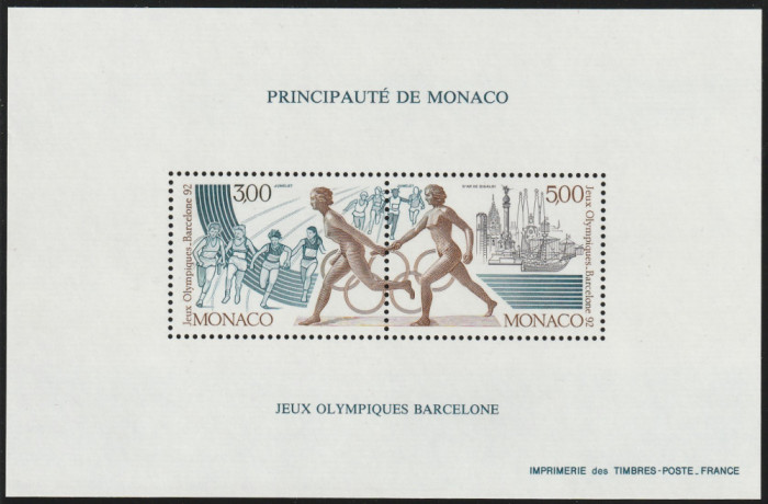 Monaco 1991-Sport,J.O.Barcelona 1992,bloc 2 valori dantelate,MNH,Mi.2012 + 2014