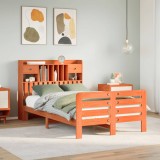 VidaXL Pat cu bibliotecă fără saltea maro 135x190 cm lemn masiv de pin 3309988