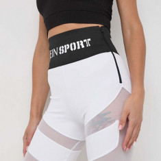 PLEIN SPORT pantaloni scurti femei, culoarea alb, neted, high waist