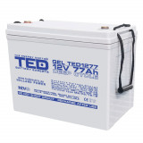 Acumulator 12V, TED Electric, GEL Deep Cycle, Dimensiuni 259 x 168 x 211 mm, Baterie 12V 77Ah M6, Oem