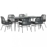vidaXL Set de sufragerie de grădină 7 piese neagră sticlă polirattan 3334469