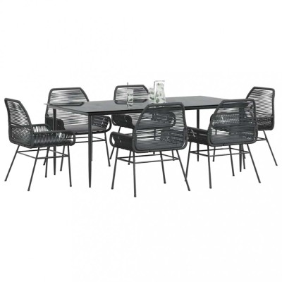 vidaXL Set de sufragerie de grădină 7 piese neagră sticlă polirattan 3334469 foto