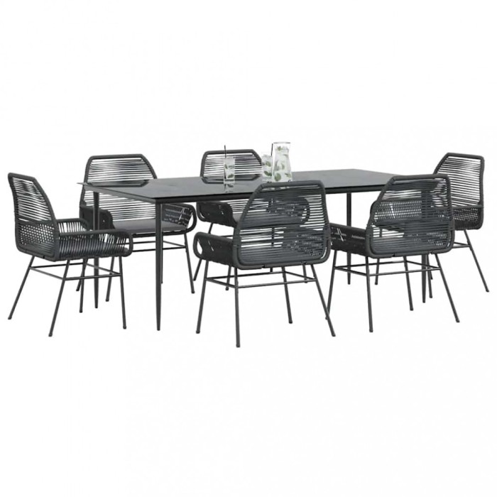 vidaXL Set de sufragerie de grădină 7 piese neagră sticlă polirattan 3334469
