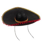 Pălărie Deghizare Adulți, Model Mexican, Pompoane Roșii, Negru, Oem