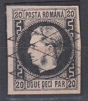 ROMANIA 1866/67 LP 20 c CAROL FAVORITI 20 PARALE HARTIE SUBTIRE STAMPILA GRATAR foto