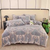 Cumpara ieftin Lenjerie de pat dublu cocolino,4 piese cu elastic,gri cu model oriental-A954, Jojo Home