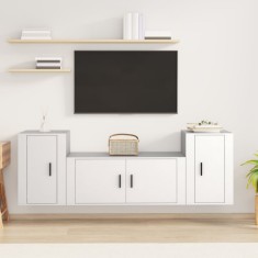 vidaXL Set comodă TV, 3 piese, alb, lemn prelucrat