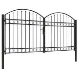 Cumpara ieftin Poarta de gard dubla cu arcada, negru, 300 x 150 cm, otel