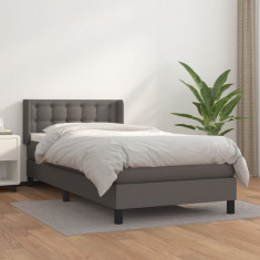 vidaXL Pat box spring cu saltea, gri, 100x200 cm, piele ecologică foto