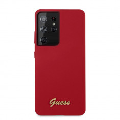 Husa Guess pentru Samsung Galaxy S21 Ultra 6.8&amp;quot;, Silicone Script Logo Collection, Rosu foto