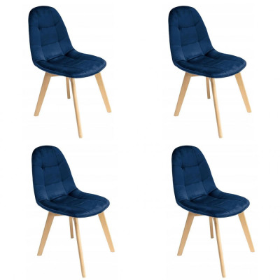 Set 4 scaune bucatarie/living, catifea si PU, albastru marin, 43x54x81 cm, Colin foto