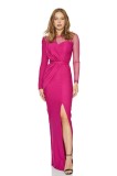 Cumpara ieftin Rochie eleganta de dama maxi cu maneca lunga din crep fucsia Edith - M(38)