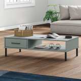 Cumpara ieftin Măsuță Cafea Gri Lemn Masiv Pin OSLO 100x55 cm cu Sertar și Picioare Metalice