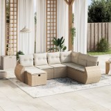 vidaXL Set canapele de grădină, 7 piese, cu perne, bej, poliratan