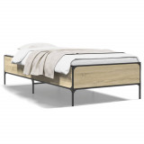 VidaXL Cadru de pat, stejar sonoma, 90x200 cm, lemn prelucrat și metal
