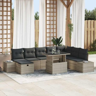 Set de canapele pentru grădină 9 pcs Gri deschis poliratan foto