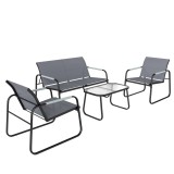 Outsunny Set de Grădină 4 Piese, Canapea cu 2 Locuri, 2 Fotolii, Măsuță din Sticlă Temperată, Gri | Aosom Romania