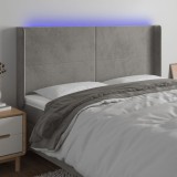 Cumpara ieftin Tăblie de pat cu LED, gri deschis, 163x16x118/128 cm, catifea