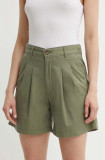 Levi&#039;s pantaloni scurti femei, culoarea verde, neted, high waist