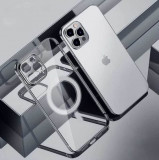Husa Luxury MagSafe compatibila cu iPhone 15 Pro, Full protection, Margini colorate, Argintiu, Oem