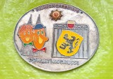 H30-I-Placheta Garda Printului 1974- Cusca Leului-Bonn Germania metal argintat posibil alama marcaj F. Hoffstatter Bonn. Marimi: 9,5/ 8 cm.