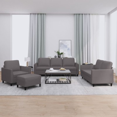 vidaXL Set de canapele cu perne, 4 piese, gri, piele ecologică foto