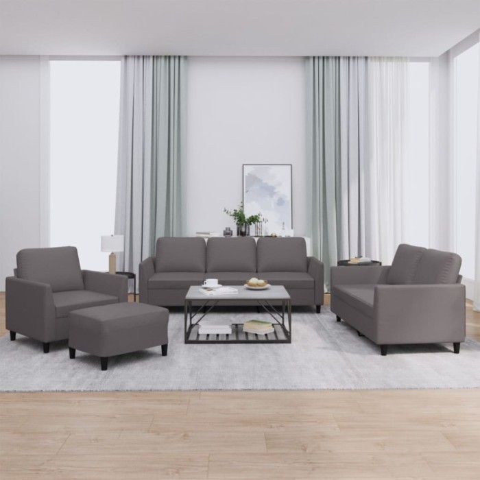 vidaXL Set de canapele cu perne, 4 piese, gri, piele ecologică