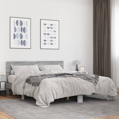 vidaXL Cadru de pat, gri sonoma, 150x200 cm, lemn prelucrat și metal 3280190 foto