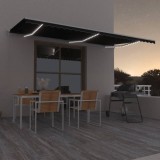 VidaXL Copertină automată cu senzor v&acirc;nt &amp; LED, antracit, 600x350 cm