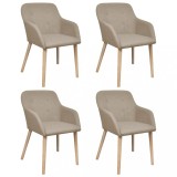 Cumpara ieftin Gossi scaune de bucatarie, 4 buc, bej, textil &amp; lemn de stejar masiv
