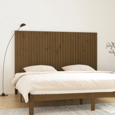 Tăblie de pat pentru perete, maro miere, 204x3x110 cm, lemn pin foto