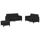 Cumpara ieftin Set de canapele cu perne, 3 piese, negru, catifea