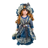 Cumpara ieftin Statueta decorativa, Papusa cu fata si mainile din ceramica cu rochie, palarie si accesorii retro, 35 cm, 1754H