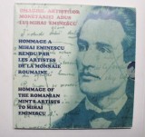 MONETARIA STATULUI 2000-SET 4xMEDALII MIHAI EMINESCU - ARGINT cu insertie de aur."Omagiu adus de gravorii Monetariei"-VASILE GABOR.100 GR ARGINT PUR .